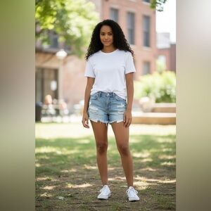 Hi-Rise American Eagle Festival Light Blue Denim Shorts